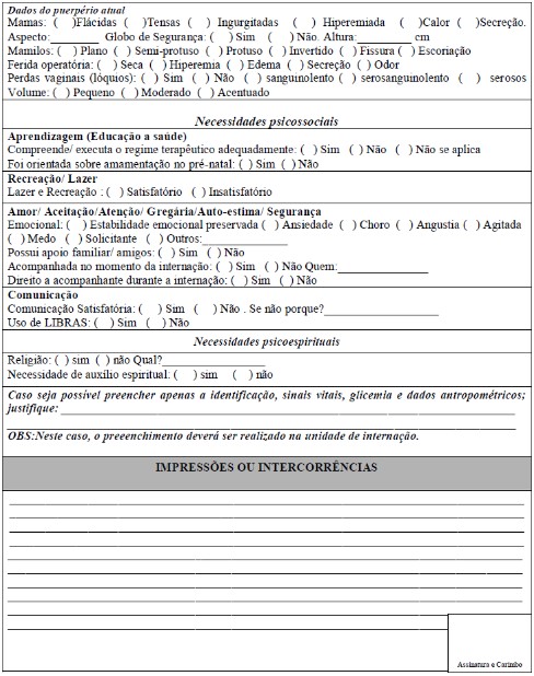 Ficha - Coleta de dados de enfermagem TIME DA ENFERMAGEM